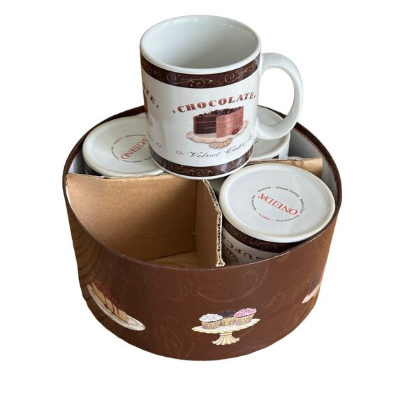 Set Of 4 Angela Staehling Oneida "Sweets Collection" Stoneware Mugs New In Box - Picture 1 of 5